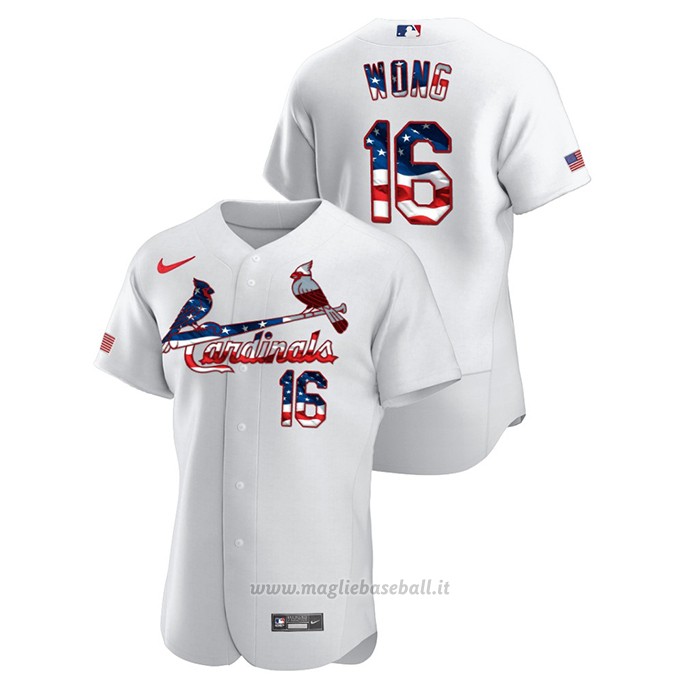 Maglia Baseball Uomo St. Louis Cardinals Kolten Wong 2020 Stars & Stripes 4th of July Bianco